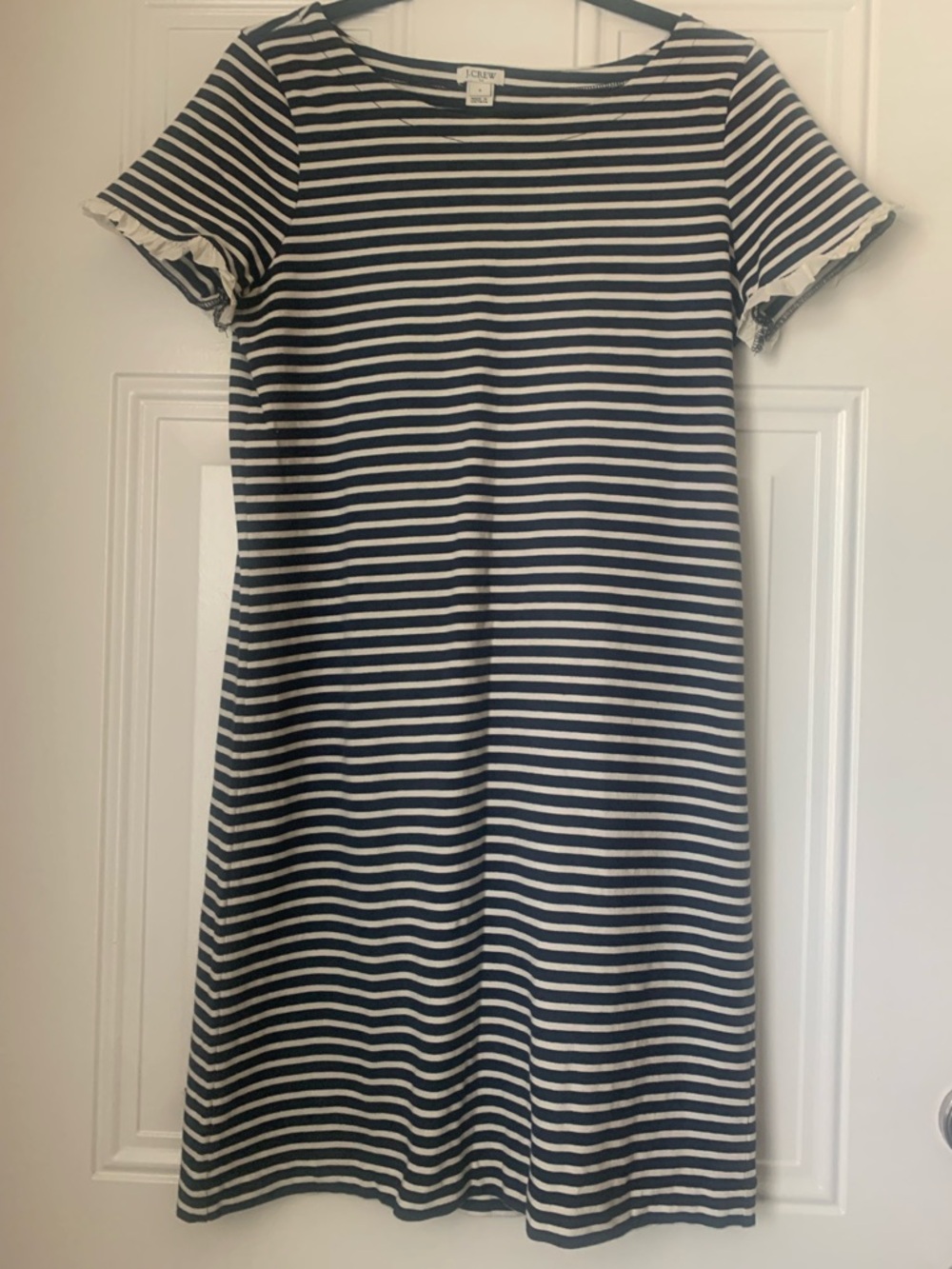 J. Crew Navy & White Striped Short-Sleeve Midi Dress Size S